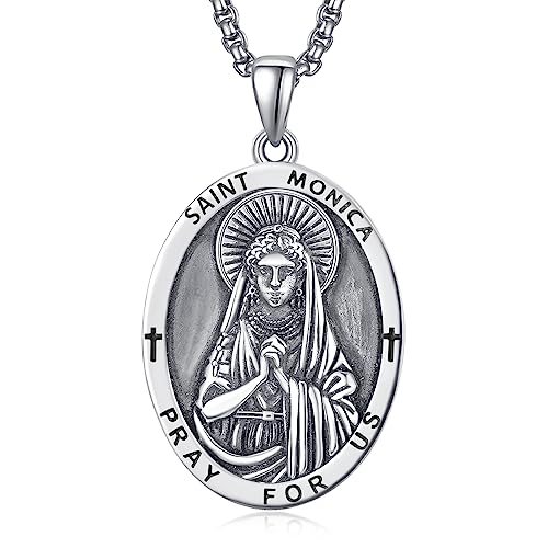 ADMETUS St Saint Monica Medal for Men Sterling Silver Medalla De Santa Mónica Pendant Necklace Protection Jewelry Religious Gifts
