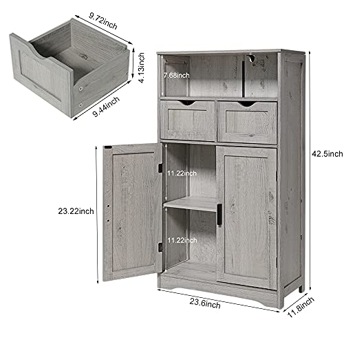 Iwell Large Storage Cabinet, Bathroom Storage Cabinet With 2 Drawers & 2 Shelves, Floor Cabinet For Living Room, Bedroom, Home Office, Grey #TOP5