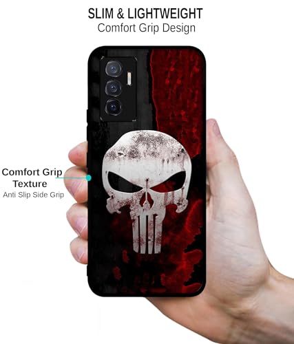 Image of Punisher Skull Design Premium 2D Printed Metal Back Case Cover for Vivo V23E 5G / Y75 4G, White