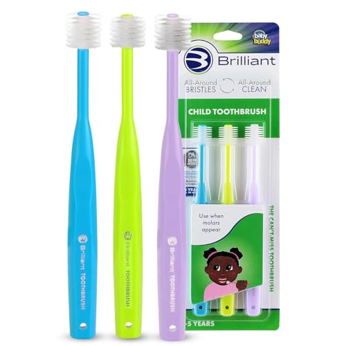Brilliant Oral Care Child Toothbrush with Soft Bristles and Round Head, for a Kid Approved, Easy to Use All-Around Clean Mouth, Ages 2-5 Years, Sky Blue Lime Lilac, 3 Pack