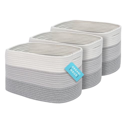 Image of OrganiHaus Set of 3 Gray Woven Storage Baskets for Shelves, Decorative Organizer Bins for Closet, Bathroom & Living Room, Multipurpose Home Organization Baskets, Toy Storage Basket - 15x9x10 inches