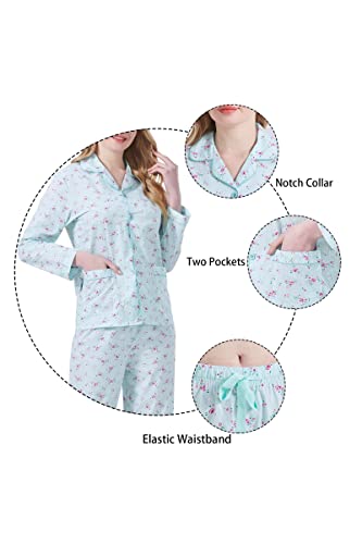 Image of GLOBAL Women Cotton Pajamas Long Sleeve PJs Button Down Sleepwear S-3XL