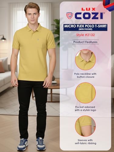 Image of Lux Cozi Men's Cotton Blend Polo T-Shirt with Chest Pocket | Collar T-Shirts for Men | Half Sleeves | Plain - Regular Fit (Pack of 2)
