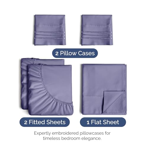 Image of Split King Size 5 Piece Sheet Set - Soft & Cooling Sheets - French Violet | Fits 8 Inch to 16 inch Mattress, Wrinkle Free & Fade Resistant with Deep Pockets, Breathable, Comfy Hotel Luxury Bedding