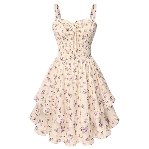 Scarlet Darkness Smocked Floral Sundresses Women Teens Summer Spring Dress