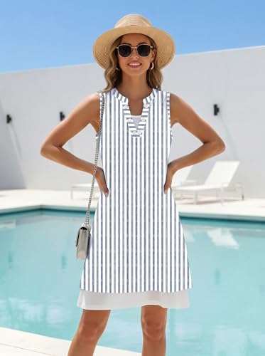 Image of Disamer Womens Summer Dress 2026 Casual Button Down V Neck Sleeveless Boho Floral Beach Sundresses Vacation A-Line Dresses