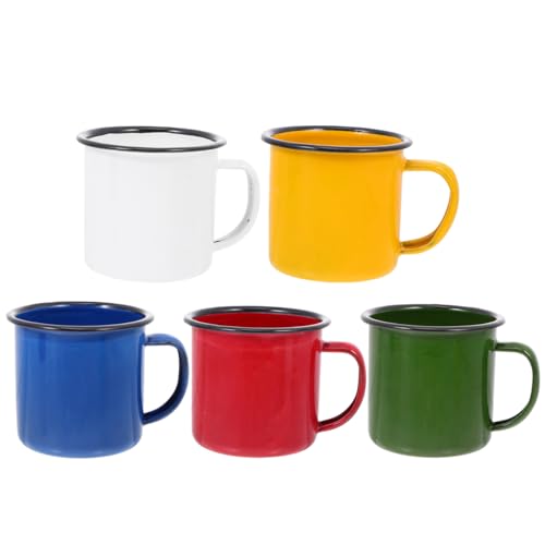 DOITOOL Set De 5 Tazas De Esmalte Vintage Pequeñas Retro Multifuncionales Para Café Té Vino Uso En Hogar Eventos Con Mango Aislante Y Diseño De Borde Redondo
