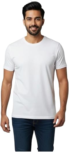 Stylar Men's Regular Fit Cotton T-Shirt, Round Neck, Half Sleeve, White, Pack of 1