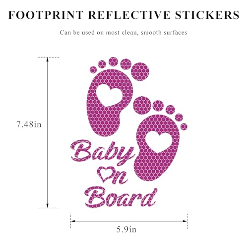 Image of Baby on Board Car Sticker, High Intensity Reflective Baby on Board Footprint Safety Warning Decal, Waterproof Kids on Board Baby in Car Feet Decal Sticker for Bumper (Purple)