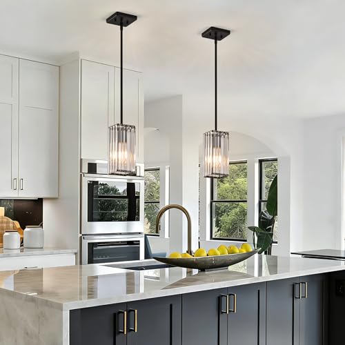 Kvhiiw Modern Crystal Pendant Lights Kitchen Island, 3-Pack Black Hanging Light with Clear Crystal Shade, Adjustable Height Pendant Lighting for Kitchen Island Dining Room Bedroom Bar Entryway by Kvhiiw - Used condition - Image 8