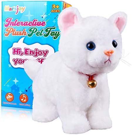 White Plush Cat Stuffed Animal Interactive Cat Robot Toy, Robotic Cat Barking Meow Kitten Touch Control, Electronic Cat Pet, Robot Cat Kitty Toy, Animated Toy Cats for Girls Baby Kids L:12" * H:8" *