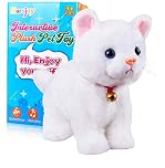 Marsjoy White Plush Animal Cat Stuffed Interactive Cat Robot Toy, Barking Meow Kitten Touch Control, Electronic Pet, Cat Kitty Toy, Animated Toy Cat for Girl Kids L:12" * H:8" * W:5"