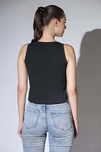 Image of OM SAI LATEST CREATION Crop Tops for Women || Ribbed Solid Chest Printed Crop Top for Girls || Text & Hart Print with Round Neck & Sleeveless Crop Top for Women || Tank Top.