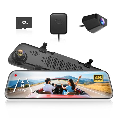 Image of WOLFBOX G840S 12 inch 4K Mirror Dash Cam, Smart Rear View Mirror for Cars & Trucks, Dual Front and Rear Cameras, Night View, Parking Assist, GPS, 32GB Card Included