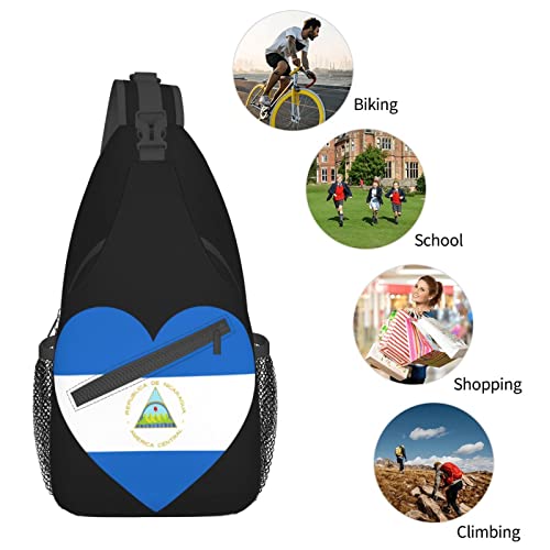 Mochila cruzada unisex Love Nicaragua Flag Sling negra miniatura 7