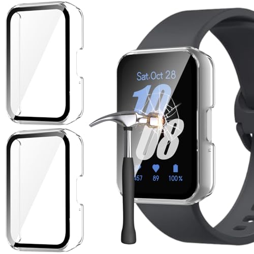 Jvchengxi Funda para Samsung Galaxy Fit 3 Protector de Pantalla, 2 Piezas Duro PC Carcasa Protectora Antiarañazos Vidrio Templado Protección Completa Estuche Case Galaxy Fit 3 (Claro+Claro)