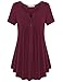 Lyking Women's Vintage Short Sleeve Henley V Neck Pleated Tunic Shirt (XXL,Burgundy)