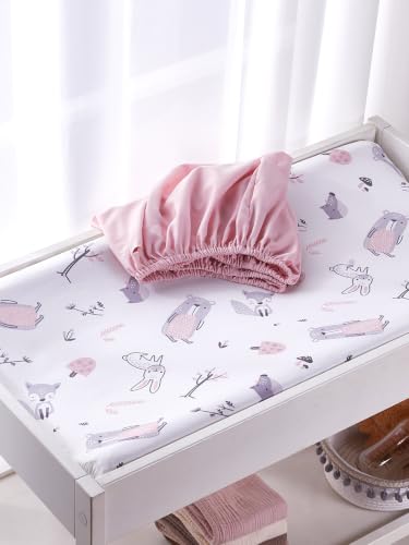 Image of Changing Pad Cover Set in Soft Jersey Material - Fits 32 inch /34''x16 Contoured Pad for Babies, Playful Animals