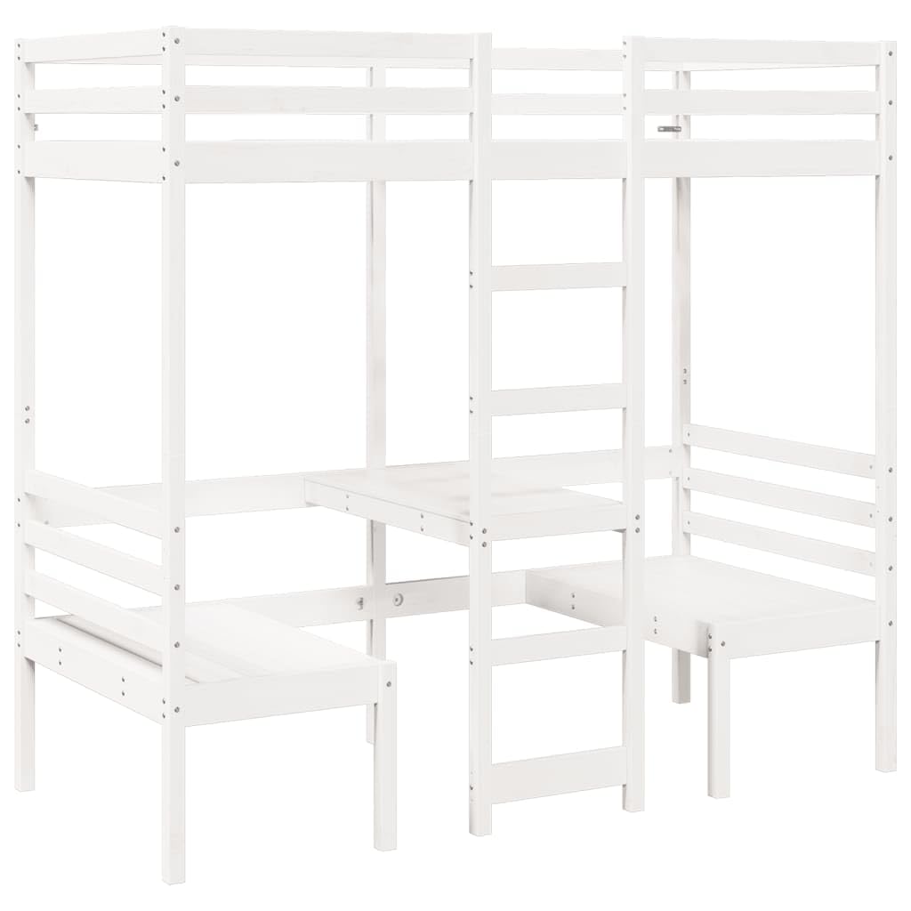 lite drewno sosnowe łóżko z biurkiem i krzesłami biały 90x190 cm
