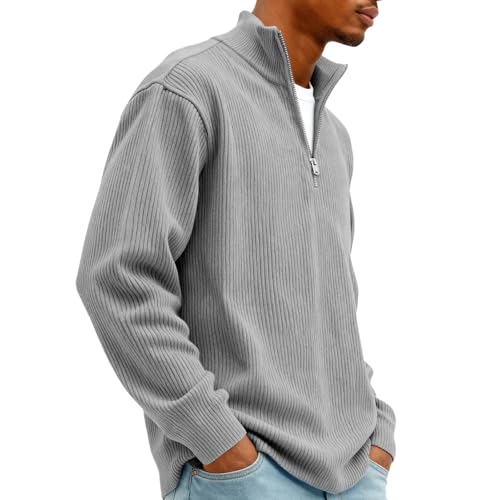 Corduroy Shirt Men Vintage 1/4 Zip Mock Neck Quarter Zip Men Polo - image 5