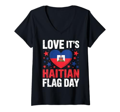 Mujer Love It's Haitiano Flag Day Camiseta Cuello V