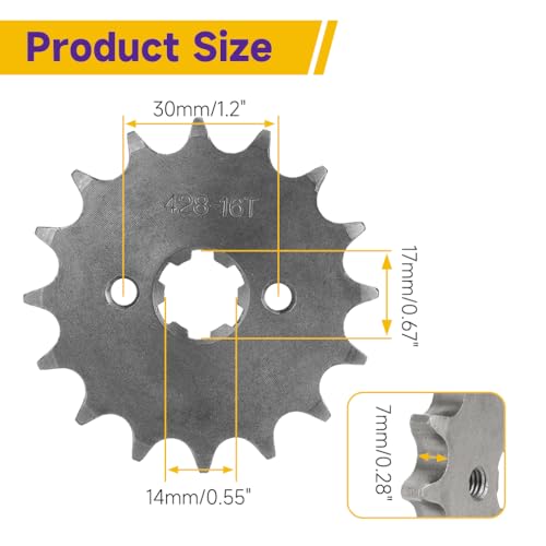 Image of HIAORS 428 16T 17mm Motorcycle Front Engine Sprocket Compatible with 50cc 70cc 110cc 125cc 140cc 160cc TaoTao Coolster Apollo Coleman Boom Vader Roketa Lifan ATV Quad 4 Wheeler Pit Dirt Bike Parts