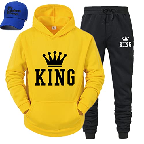 Survêtement homme à capuche jaune et noir ensemble sport détente avec casquette M