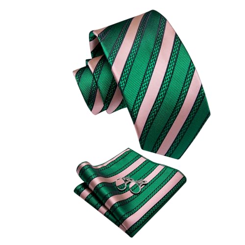 Image of YourTies Striped Ties for Men Classic Woven Silk Necktie with Handkerchief Cufflinks Set Formal Business Party Wedding