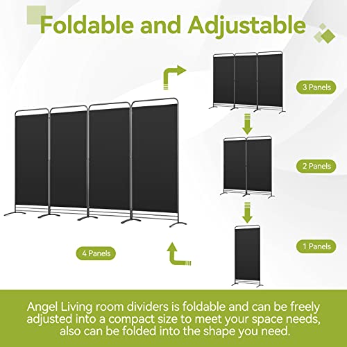 Angel Living Paravent 4 Teilig Klappbar Raumteiler Freistehend Sichtschutzwand Raumteiler Stellwand Trennwand Sichtschutz für Büros, Balkon,Schlafzimmer,Außengarten, 324cm x 180cm Schwarz