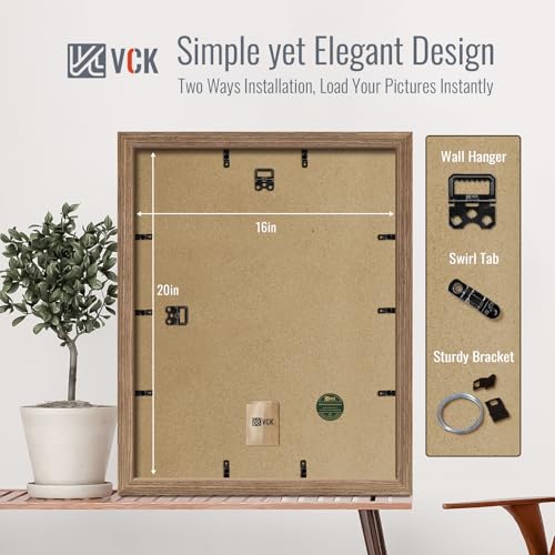 Image of VCK 16x20 Picture Frames 5 Pack, Walnut Wood, 11x14 Mat, Glass, for Artwork