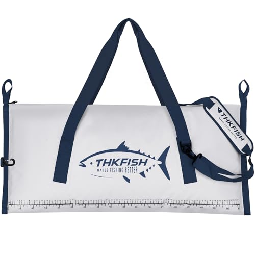 THKFISH Insulated Fish Cooler Bag, 40x16in Fish Kill Bag for Caught Fish, Portable Waterproof Insulated Fishing Bags Keeps Ice Cold Over 24 Hours (White-Blue, 40 * 16IN)