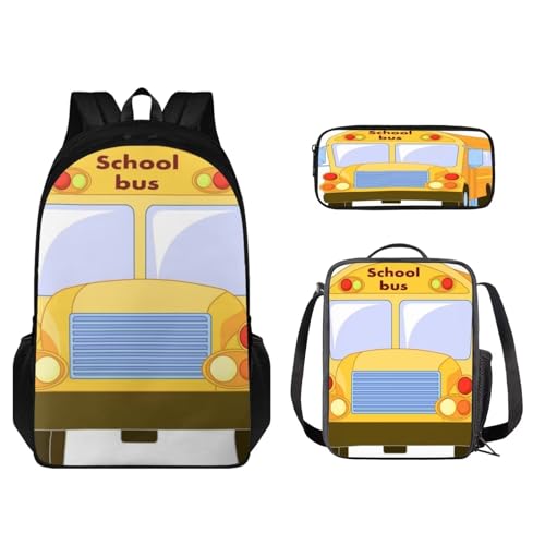 Set zaino per bambini 3 pezzi leggero con borsa per il pranzo e astuccio coordinati Scuolabus - Giallo Taglia unica Zaino per