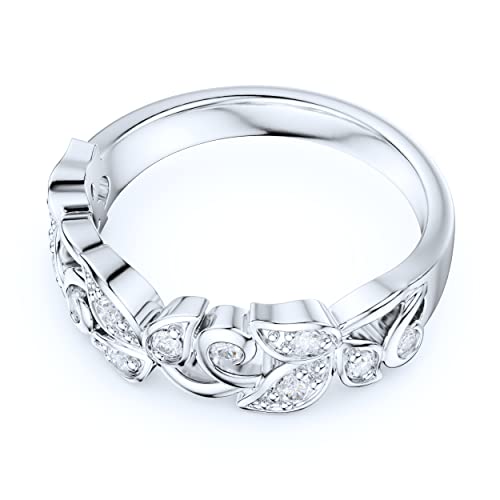 6mm Wide Sterling Silver Fligree Leaves Petals Simulated Round Brilliant Cut Diamond or Moissanites Wedding Ring3