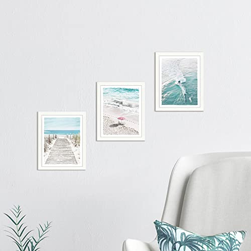 Bathroom Beach Framed Wall Art: 3 Piece Coastal Nautical Surfing Painting Bedroom Relax Picture Seascape Modern Artwork Large Ocean Nature Photo Sea Scenery Print For Living Room Office #TOP4