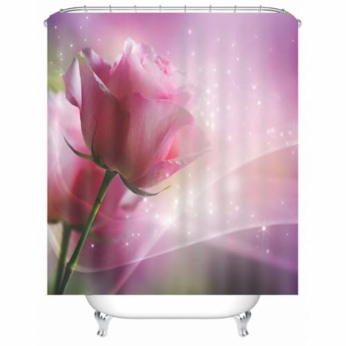 Rideau de douche polyester rose à motif fleurs résistant et lavable en machine - 2