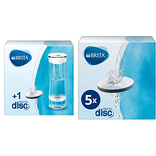 BRITA Wasserfilter-Karaffe weiß-grau/Karaffe inkl. 1 MicroDisc Filter & Wasserfilter MicroDisc 5er Pack, Filter für alle BRITA Trinkflaschen und Karaffen zur Reduzierung von Chlor, Mikropartikel