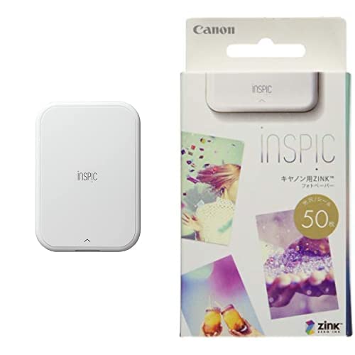 Canon iNSPiC PV-223-WH Mini Photo Printer for Smartphones, Photographs,  White + ZINK Photo Paper, Pack of 50, 2-Piece Set