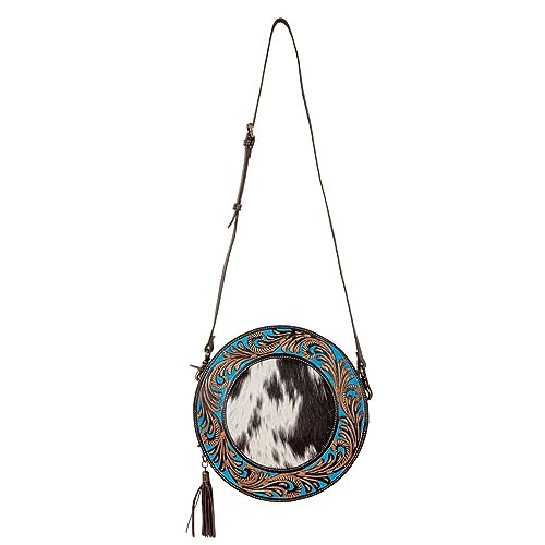 Myra Bag Western Leather Round Bag for Women, Hairon Purse Shoulder Handbag - Night Gaze4