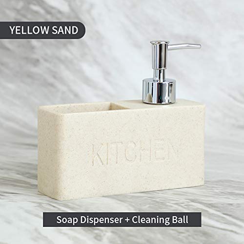 Zhanwang Dispensatore di sapone con porta spugna, motivo marmo bianco, mensola da cucina, ripiano spugna lavandino, stoccaggio e ordine, decorazione bianca