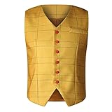 Men's Jacket Fashion Casual Plaid Vest Men's Slim Vest Vintage Wool Herringbone Retro Satin Outwear Yellow