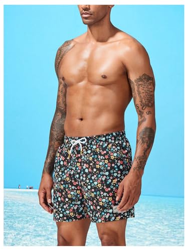 SOLY HUX Swim Trunks for Men Ditsy Floral Print Drawstring Swim Shorts Bathing Suits with Pockets4