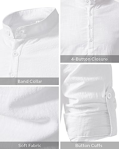 Hakjay Cotton Linen Shirts For Men Casual Shirts Long Sleeve Henley Beach Shirts Hawaiian T Shirts For Men White Large #TOP3