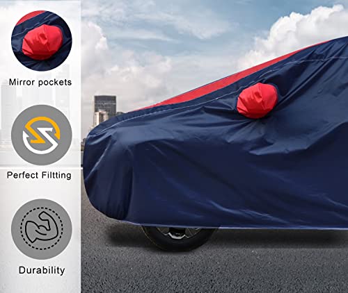 Image of Auto Hub Car Cover Compatible with Mahindra XUV 3XO with Mirror Pockets and Water Resistant, XUV3XO Car Cover, Navy-Red