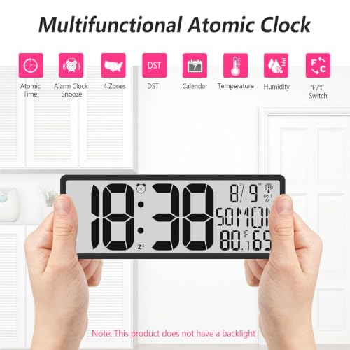 Digital LCD Atomic Desktop Clock, 7.8" Screen with Time, Date, Temperature, Humidity, Alarm, Snooze, DST, Time Zone for Home, Office (No Backlight) - Image 3