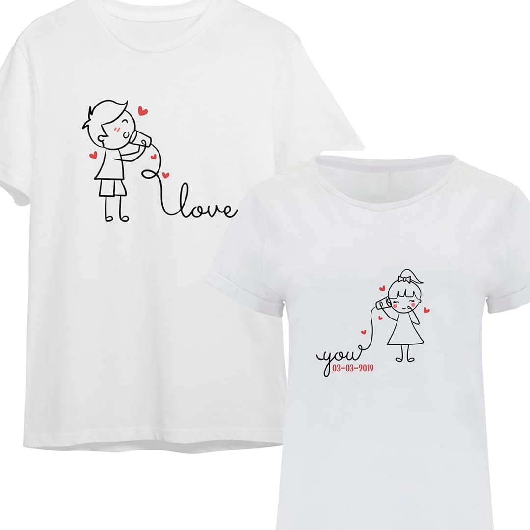 EVYRE | Pack Camisetas Personalizadas para Parejas | Regalos San Valentín Hombre y Mujer | Diseño Romántico | 100% Algodón | Regalo Personalizado para Aniversario o Día de los Enamorados, Teléfono