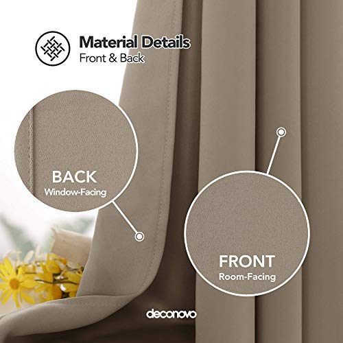 Image of Deconovo Khaki Blackout Curtains for Bedroom Grommet Top Thermal Insulated Room Darkening Curtains 52x72 Inch 2 Panels