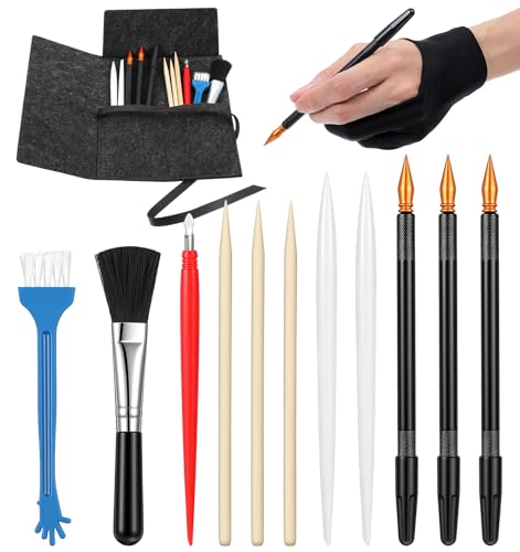 13 Pcs Scratch Art Tools Scratch Painting Tools Adults Set Including Wooden Stylus Plastic Stylus Artist Glove Storage Bag Coloring Pens Scraper & Clean Brush for Adults (5.12 in)