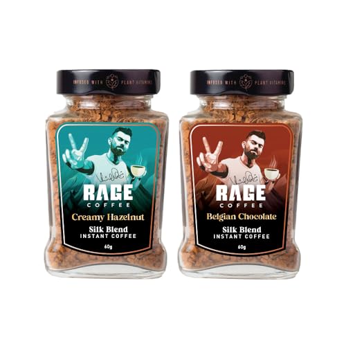 Image of Rage Coffee Silk Blend Instant Coffee | Belgian Chocolate & Creamy Hazelnut Silk Blend Flavoured Coffee 60 GMs Each | Premium, Bold & Smooth | Pack of 6