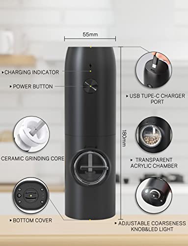 MERTTURM Rechargeable Electric Pepper Grinder, Automatic Pepper Salt Mill with LED White Light, One Hand Operation - Image 4
