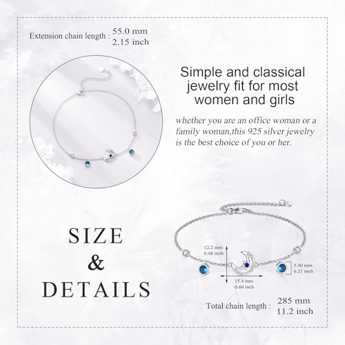 Pulsera de tobillo de plata de ley YAFEINI con dijes de chakra y diseño ajustable 3